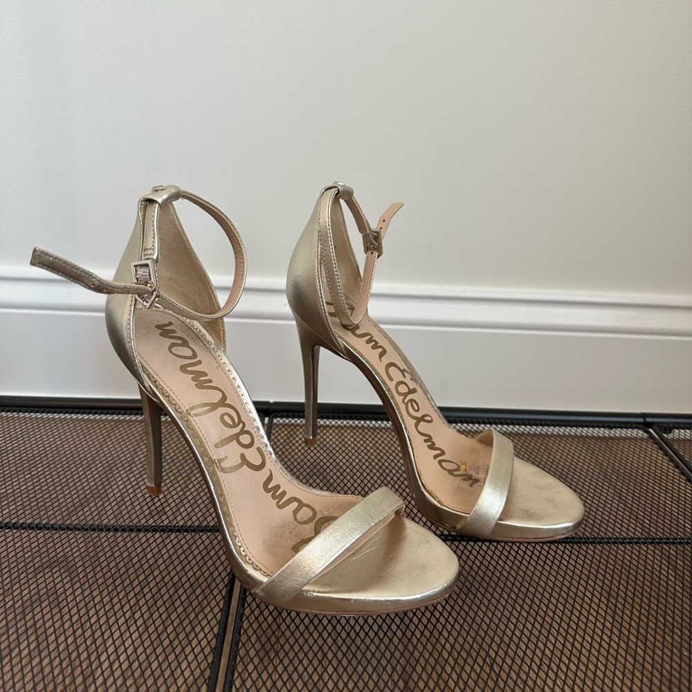 Sam Edelman Gold Stiletto Heels with Ankle Strap
